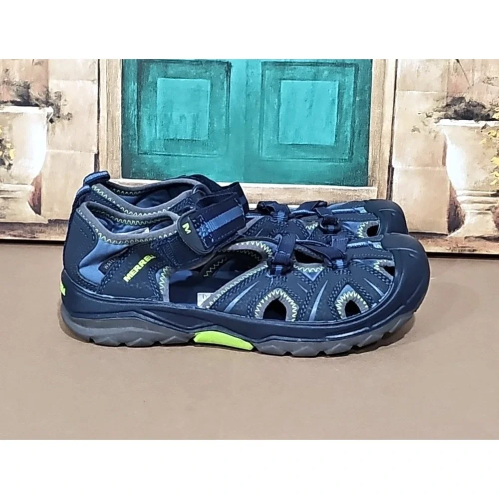 Merrell Kids Boys‎ Hydro Hiker Waterproof Sandals Navy Green Leather Textile 4M